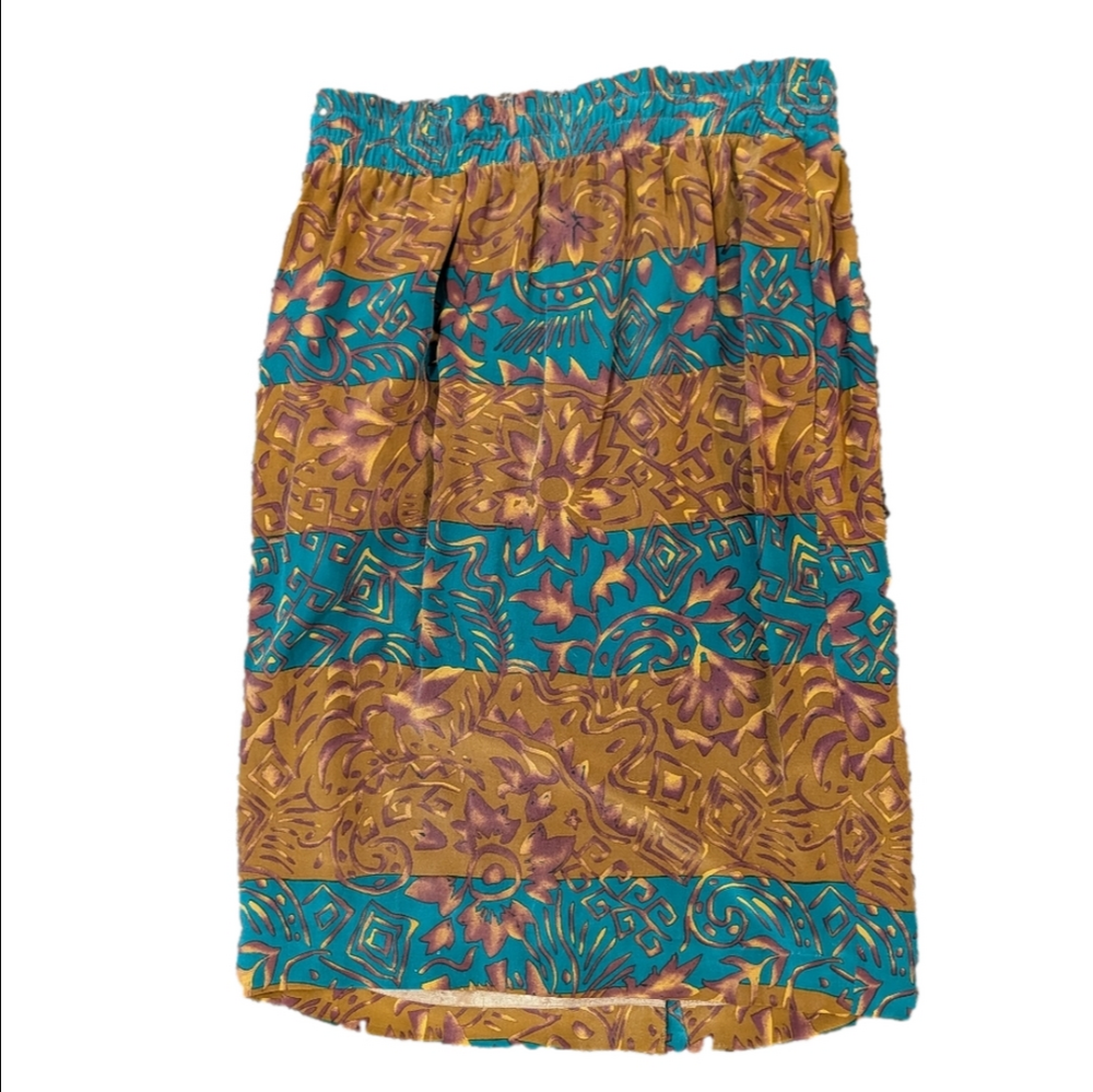 Floral Striped Silk Midi Skirt